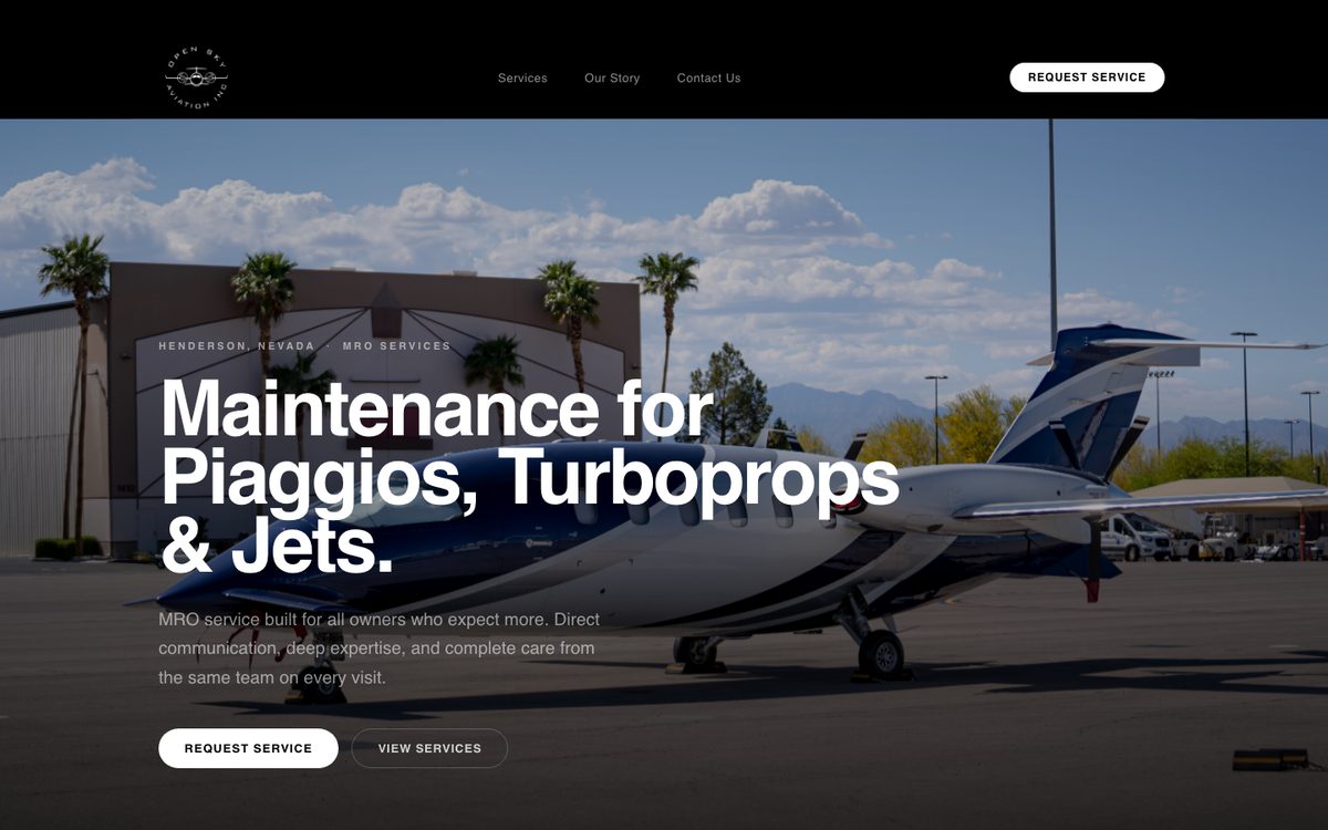 Open Sky Aviation homepage